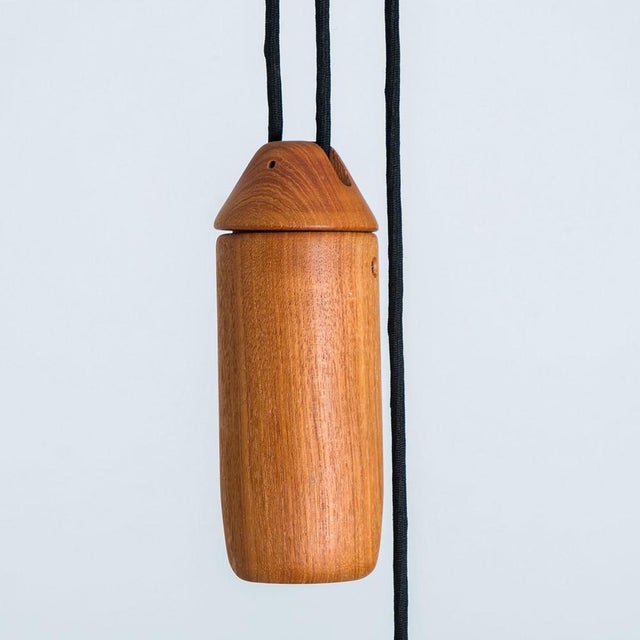 Wooden Pendant Light with Textile Shade from Domus Germany, 1970s For Sale - Image 6 of 18