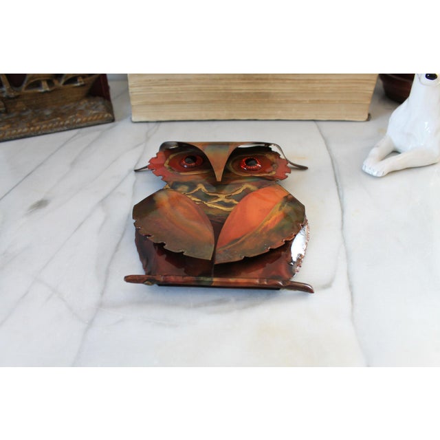 Mid 20th Century Vintage Brutalist Copper and Brass Owl Wall Hanging For Sale - Image 5 of 6