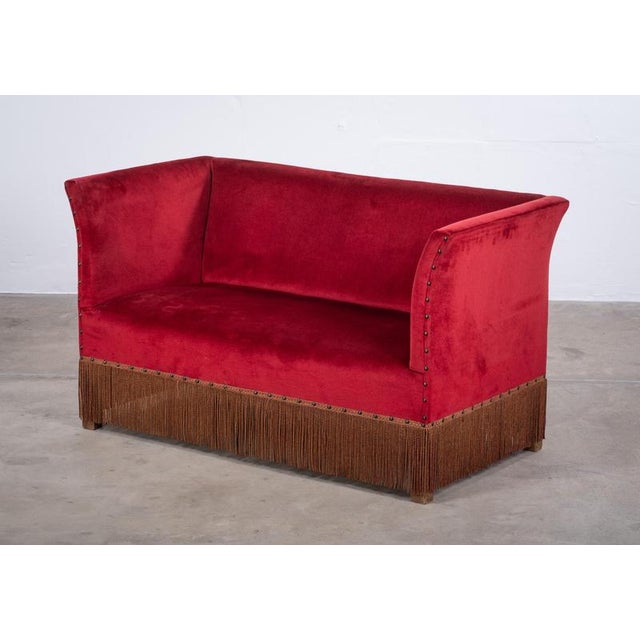 Danish Red Velvet Sofa and Lounge Chair Set, 1950s For Sale - Image 3 of 15