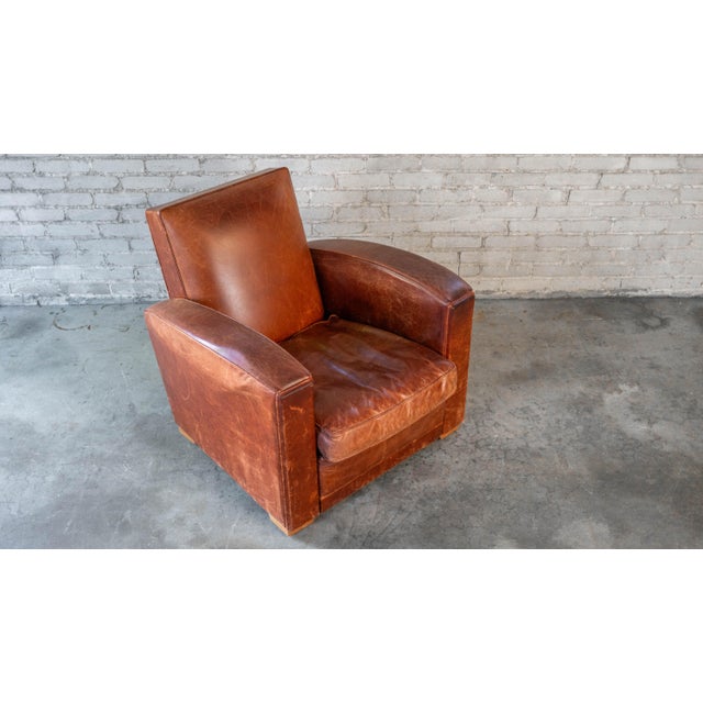 Vintage Art Deco Cognac Leather Club Chair For Sale - Image 10 of 17