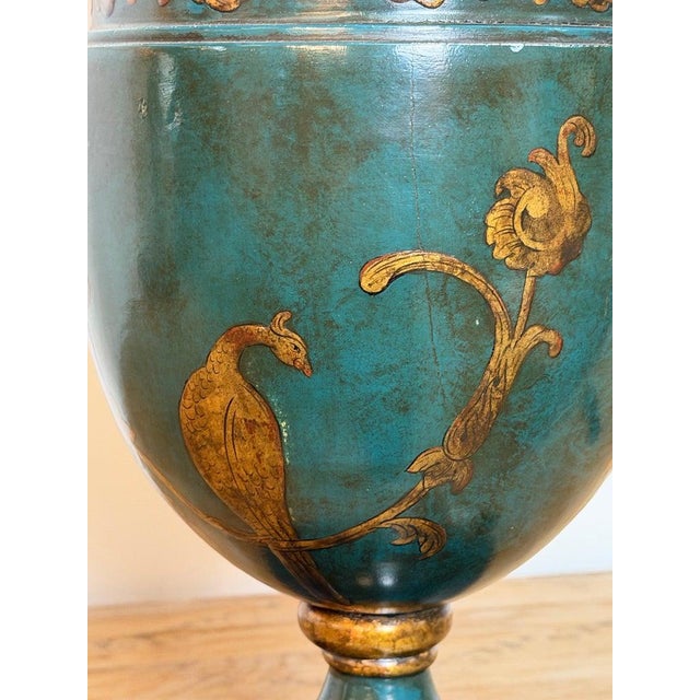 Mid 20th Century Italian Neoclassical Tole Urn Table Lamp Hand Painted Original Parchment Shade For Sale - Image 15 of 18