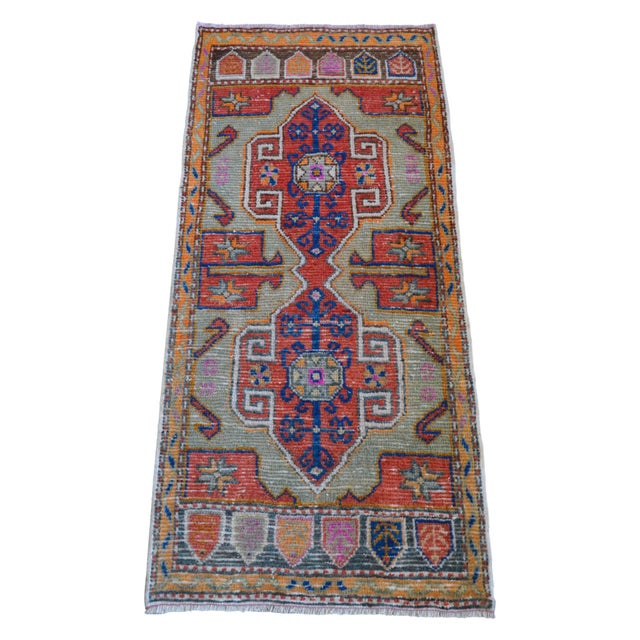 1960s Vintage Hand Made Faded Rug - 1′7″ × 3′7″ For Sale - Image 4 of 12