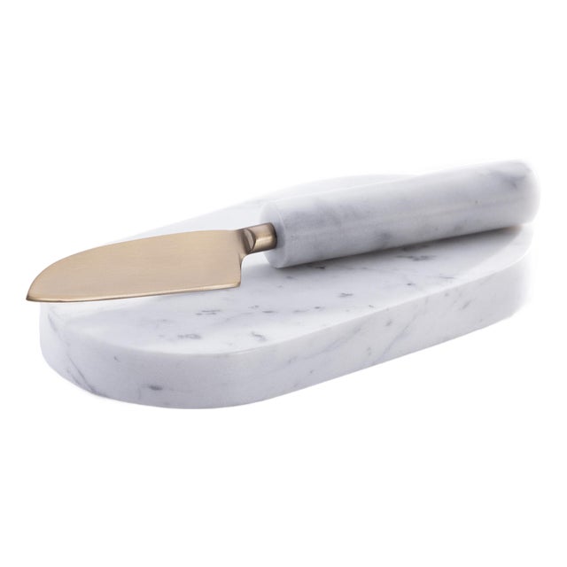 Albora Marble Cutting Board with Knife, White Marble For Sale