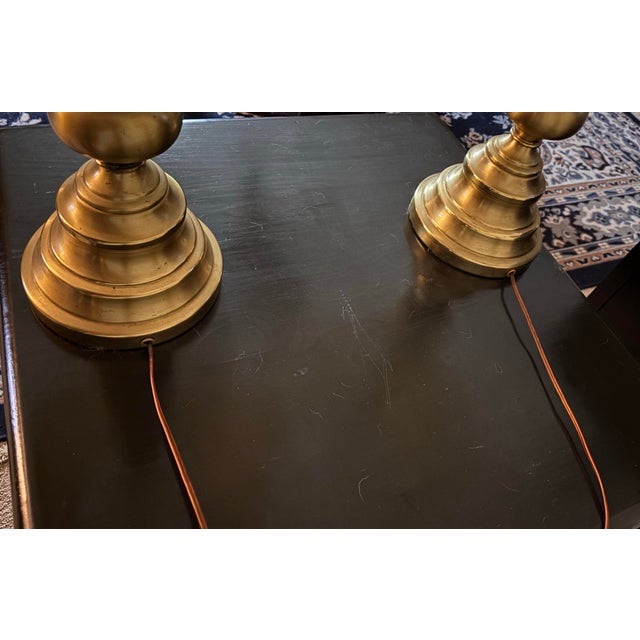 Vintage Brass Capiz Shell Lamp Set For Sale - Image 10 of 12