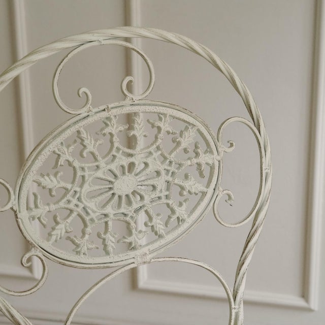 Folding Garden Seating Set with Openwork Ornamentation White Metal, Set of 3 For Sale - Image 9 of 15