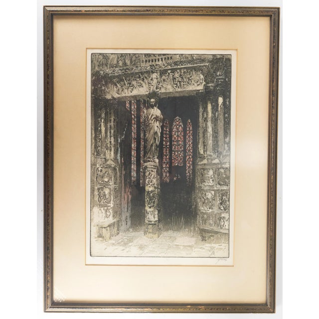 Mid 20th Century Cathedral Etching with Aquatint by Franz Wolf, Framed For Sale - Image 11 of 11