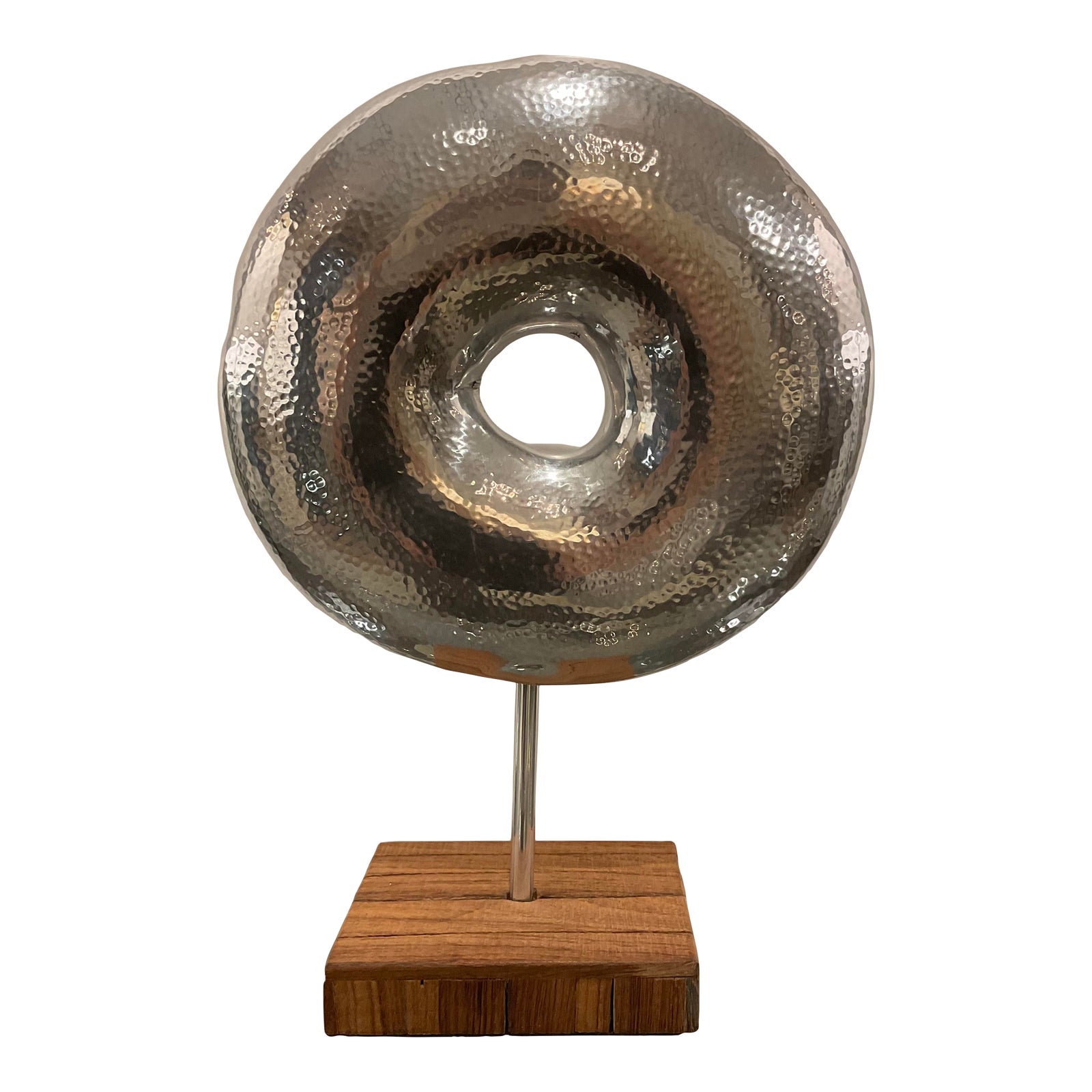 Modern Hammered Nickel Ring Sculpture | Chairish