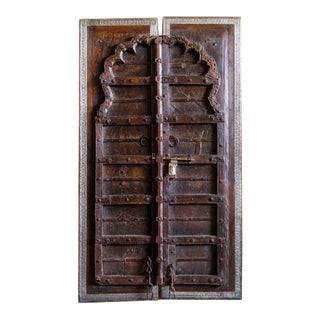 1920s Antique Indian Rustic Teak Medieval Exterior Doors 84x48 For Sale