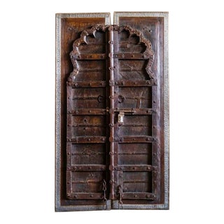 1920s Indian Rustic Teak Medieval Exterior Doors 80x44 For Sale