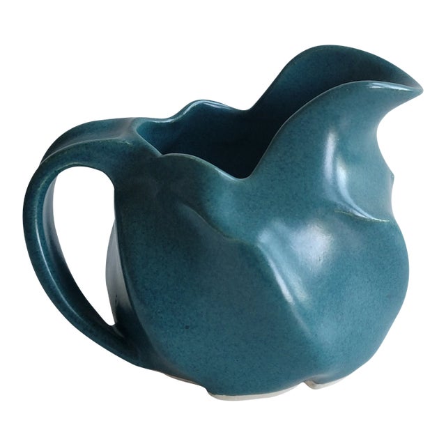 Late 20th Century Cheri Harring Signature Swirl Blue Ceramic Creamer Signed by Artist For Sale