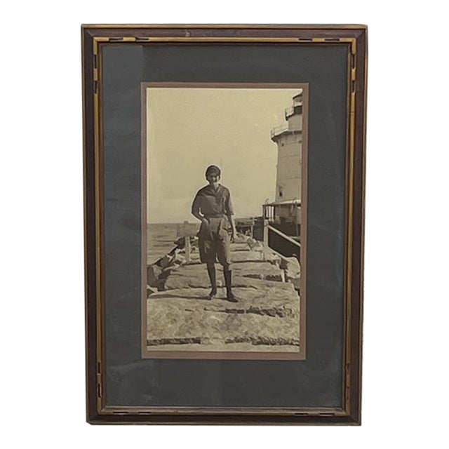Vintage 1920s Photo of Woman in Bathing Costume With Lighthouse in Background For Sale