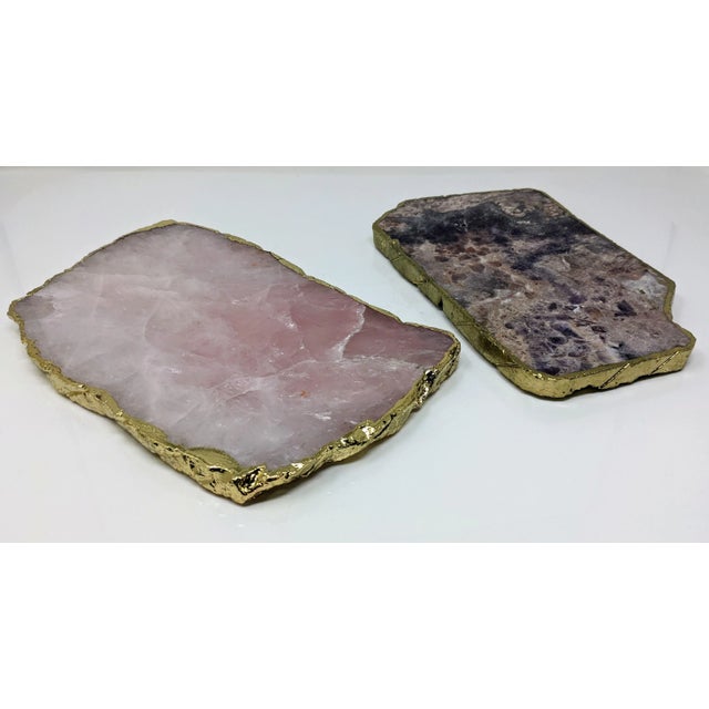 Amethyst Early 21st Century Amethyst Slice Tray With Gold Electroplated Rim For Sale - Image 8 of 9