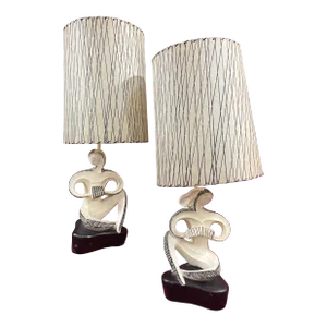 1950s FAIP Lamps Moderne Stylized in the Style of Frederic Weinberg With Original Shades - a Pair