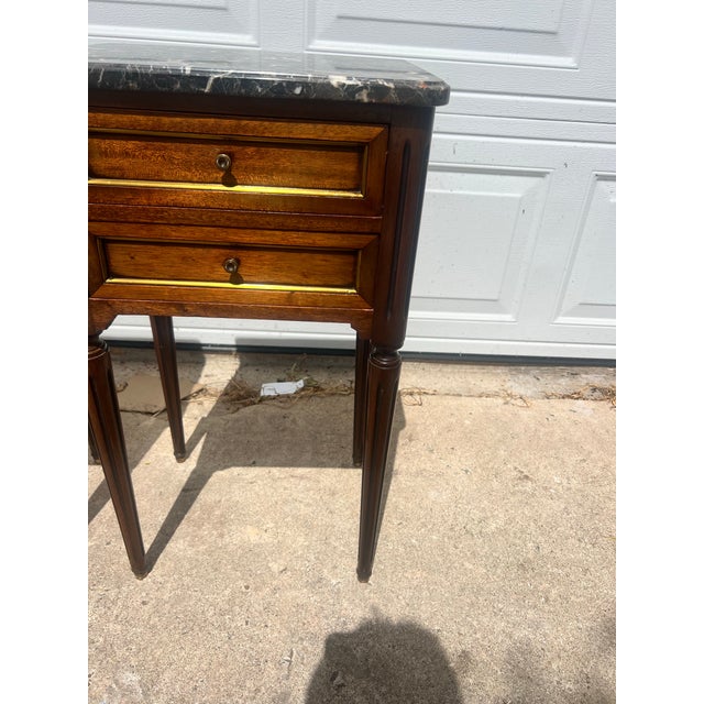 Black French 19th Century Louis XVI Pair of Walnut Marble Top Night Stands For Sale - Image 8 of 11