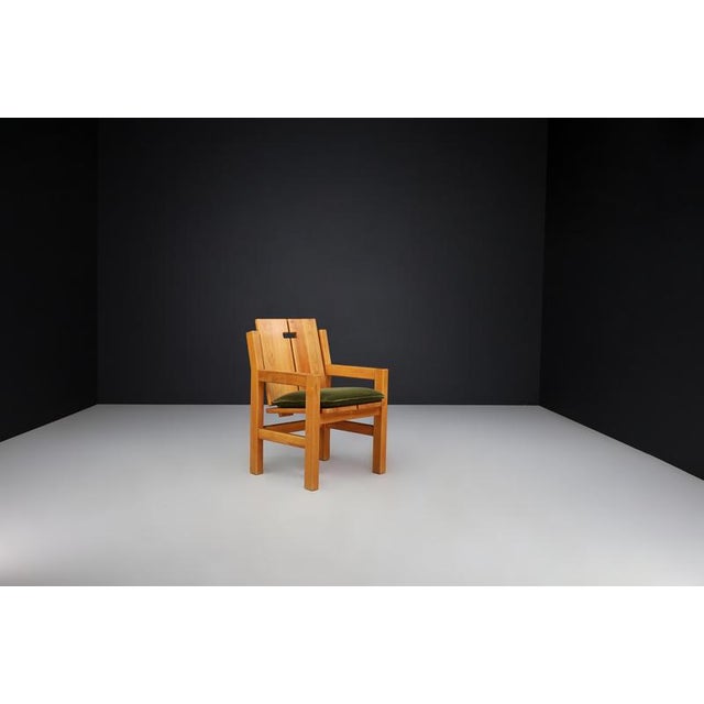 Wood Mid-Century Modern Elm Armchair with Green Velvet Upholstery, France, 1970s For Sale - Image 7 of 13