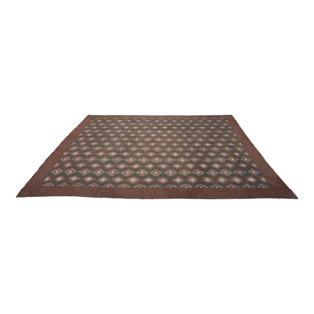 Vintage Dhurrie Geometric Rug in Brown, From Rug & Kilim For Sale