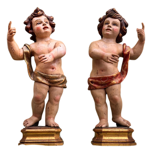Baroque Angels in Polychrome Wood, Set of 2