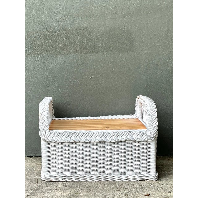 Vintage Braided White Rattan Ottoman For Sale In West Palm - Image 6 of 12