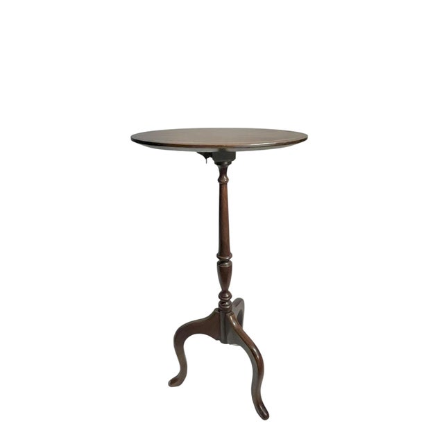 Vintage English Georgian Style Banded Mahogany Tilt Top Candlestick Table For Sale - Image 4 of 15