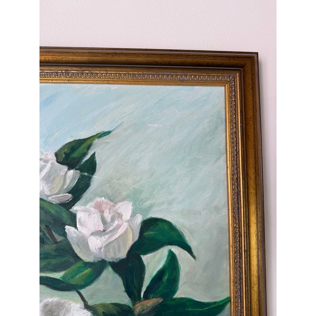 1970s 1970s Vintage Floral Still Life - White Blossoms Oil on Canvas Painting – Framed For Sale - Image 5 of 12