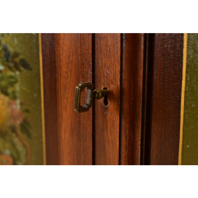 Wood Berkey & Gay Style Antique English Jacobean Carved Walnut Hand Painted Bookcase or Bar Cabinet, Circa 1920s For Sale - Image 7 of 14