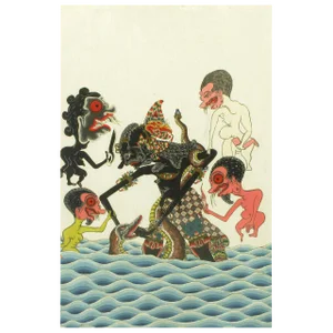 Acrylic & Ink Painting Depicting the Javavnese Art of Waylan Kulit