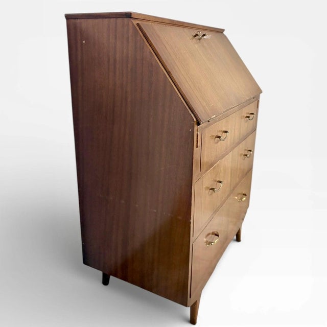 Wood Mid-Century Sutcliffe of Todmorden Walnut Bureau Writing Desk, 1960s For Sale - Image 7 of 11
