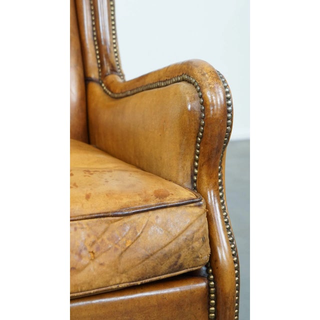 Vintage Cognac-Colored Sheep Leather Armchair For Sale - Image 10 of 14