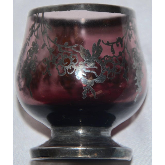 1900 - 1909 Early 20th Century Set of Six Amethyst With Silver Overlay Miniature Snifters For Sale - Image 5 of 7