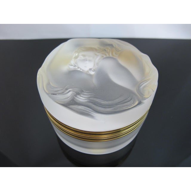 Lalique Lalique France Crystal Nude Daphne Powder Jar or Trinket Box With Hinged Lid For Sale - Image 4 of 11
