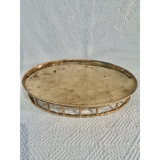 Brass Vintage Brass Faux Bamboo Chinoiserie 12” Oval Gallery Tray For Sale - Image 8 of 8