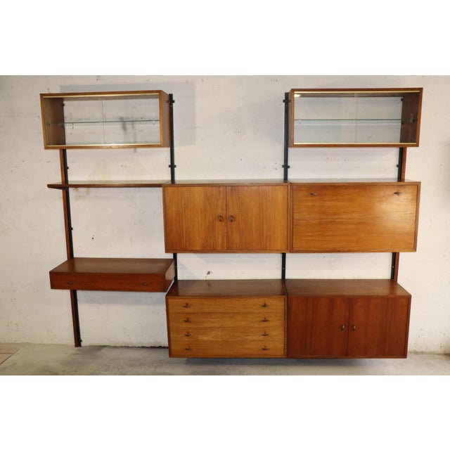 Modular Wall-Mounted Bookcase in Teak and Brass, 1960s For Sale - Image 11 of 18
