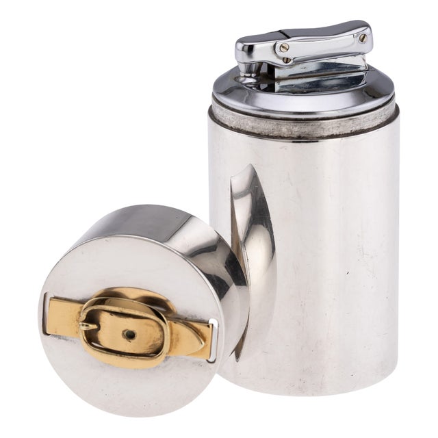 20th Century French Silver Plate & Gilt Table Lighter from Hermès, Paris, 1960s For Sale