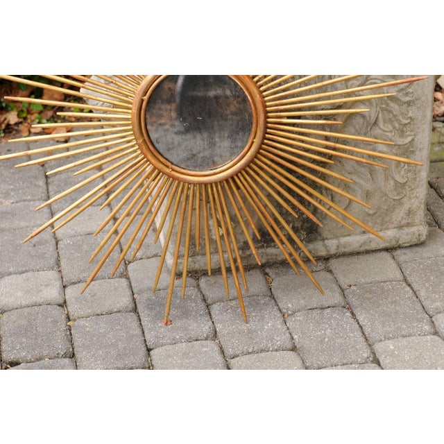 Mid 20th Century Vintage French Gilt Metal Sunburst Flush Mount Light Fixture from the 1950s For Sale - Image 5 of 11