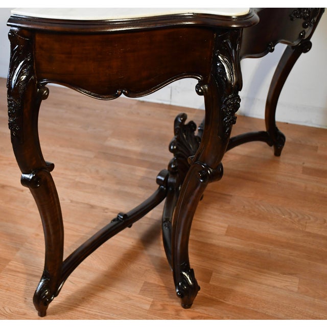 1880s Antique French Louis XV Hand Carved Walnut & Marble Top Console Sofa Table For Sale - Image 11 of 18
