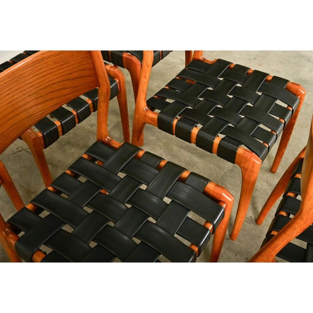 Italian Midcentury Leather and Beech Dining Chairs - Set of Six For Sale In Baton Rouge - Image 6 of 12