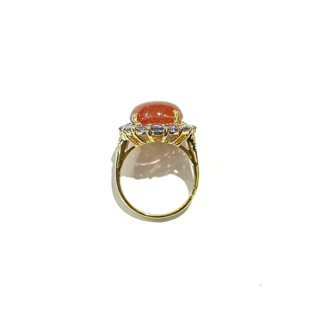 Bochic “Capri” Vintage Orange Opal & Tanzanite Cocktail Ring — 18K Gold & Silver Signed Masterpiece • Exceptional Gem...