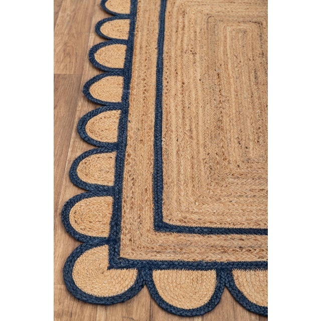 5'x8' Scallop Jute Navy Hand Made Rug, Bohemian Decor For Sale - Image 6 of 12