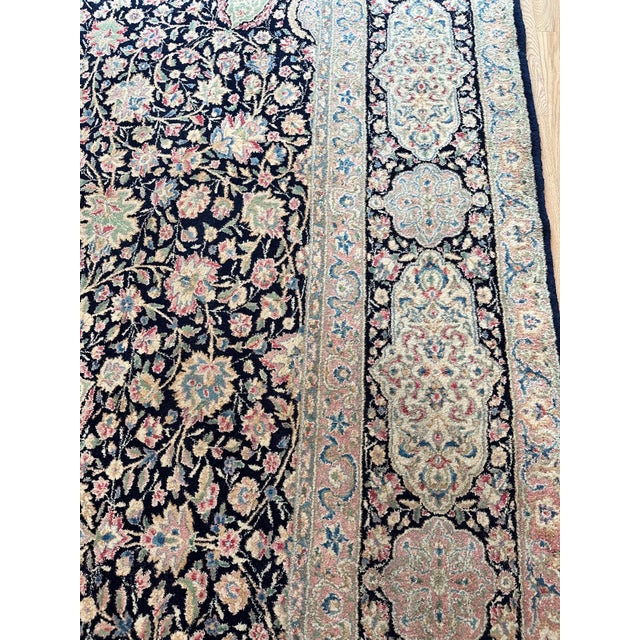 Semi-Antique Kerman Carpet, Handmade Persian Wool Rug, Navy, Ivory, Blue, Pink For Sale - Image 4 of 12