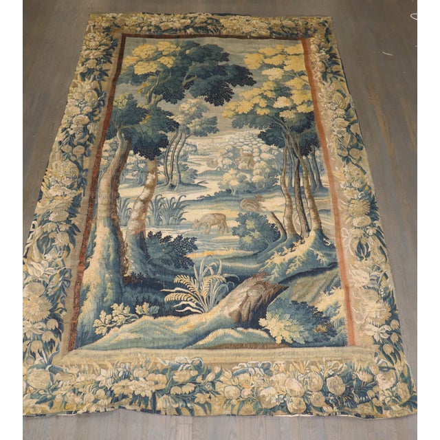 17th Century 19th Century Late 17th Century Flemish Baroque Verdure Tapestry - 5'8" x 9'8" For Sale - Image 5 of 10