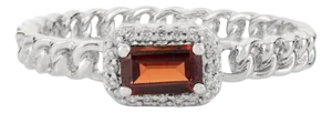 Baguette Cut Garnet Halo Diamond Birthstone Ring Size 7 in 14k White Gold
