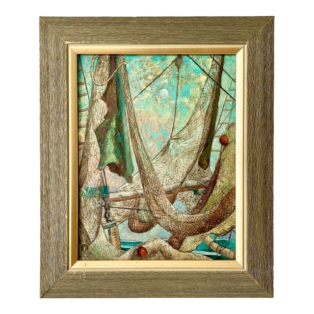 Fishing Nets by Listed, 20th C. American Artist, Elizabeth Saltonstall, Signed & Framed For Sale