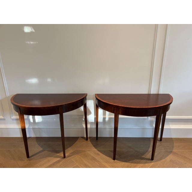 Chestnut Early 20th Century Demi-Lune Mahogany Tables - a Pair For Sale - Image 8 of 8
