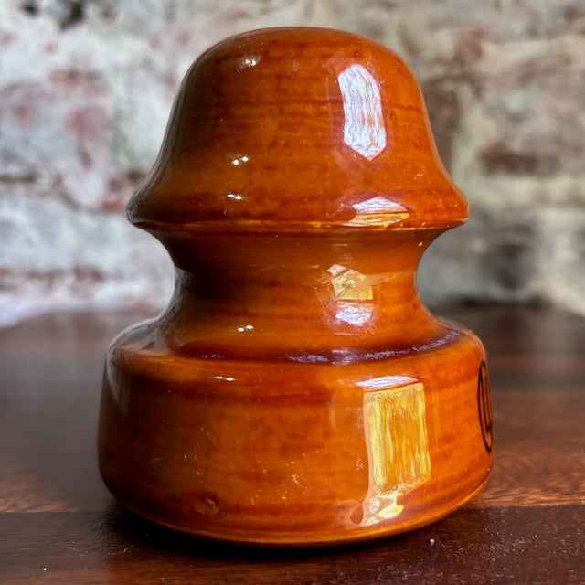 Industrial Vintage 1930 Lapp Caramel Brown Glazed Porcelain Insulator For Sale - Image 3 of 6
