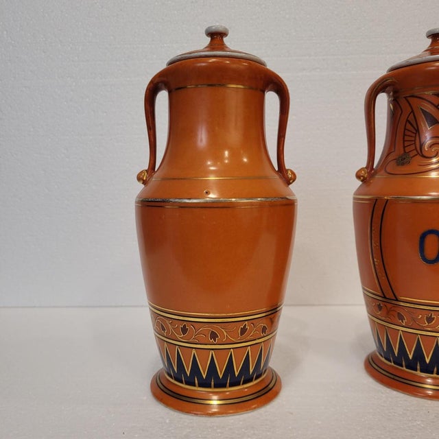 Apothecary Jars in Hand-Painted Porcelain, 1930s, Set of 2 For Sale - Image 14 of 18