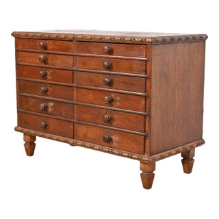 Antique Victorian Carved Mahogany Twelve-Drawer Collector's Cabinet, Circa 1880s For Sale