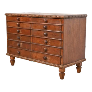 Antique Victorian Carved Mahogany Twelve-Drawer Collector's Cabinet, Circa 1880s