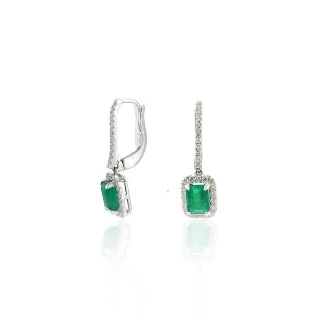 Not Yet Made - Made To Order Certified 2.18 Carat Green Emerald and Diamond Modern Earrings- 2 Pieces For Sale - Image 5 of 10