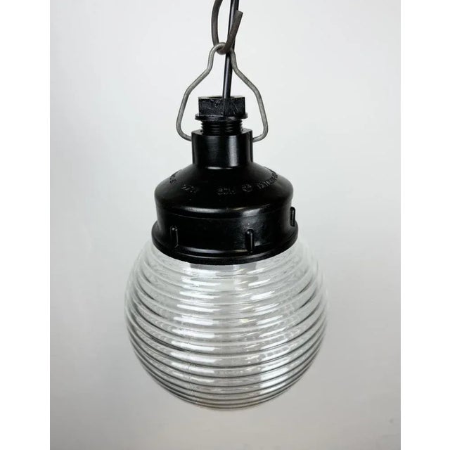 Industrial Bakelite Pendant Light with Ribbed Glass, 1970s For Sale - Image 6 of 12