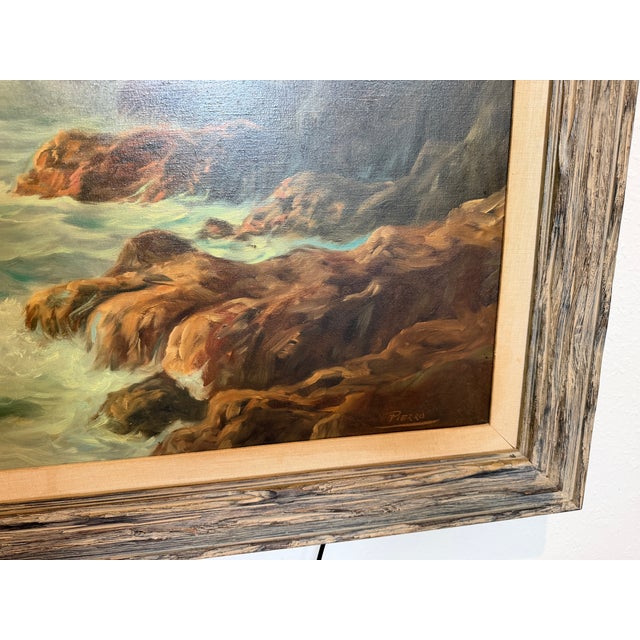 Late 20th Century Large Vintage Coastal Seascape Oil Painting Signed Pierro Ocean Waves Framed For Sale - Image 5 of 12